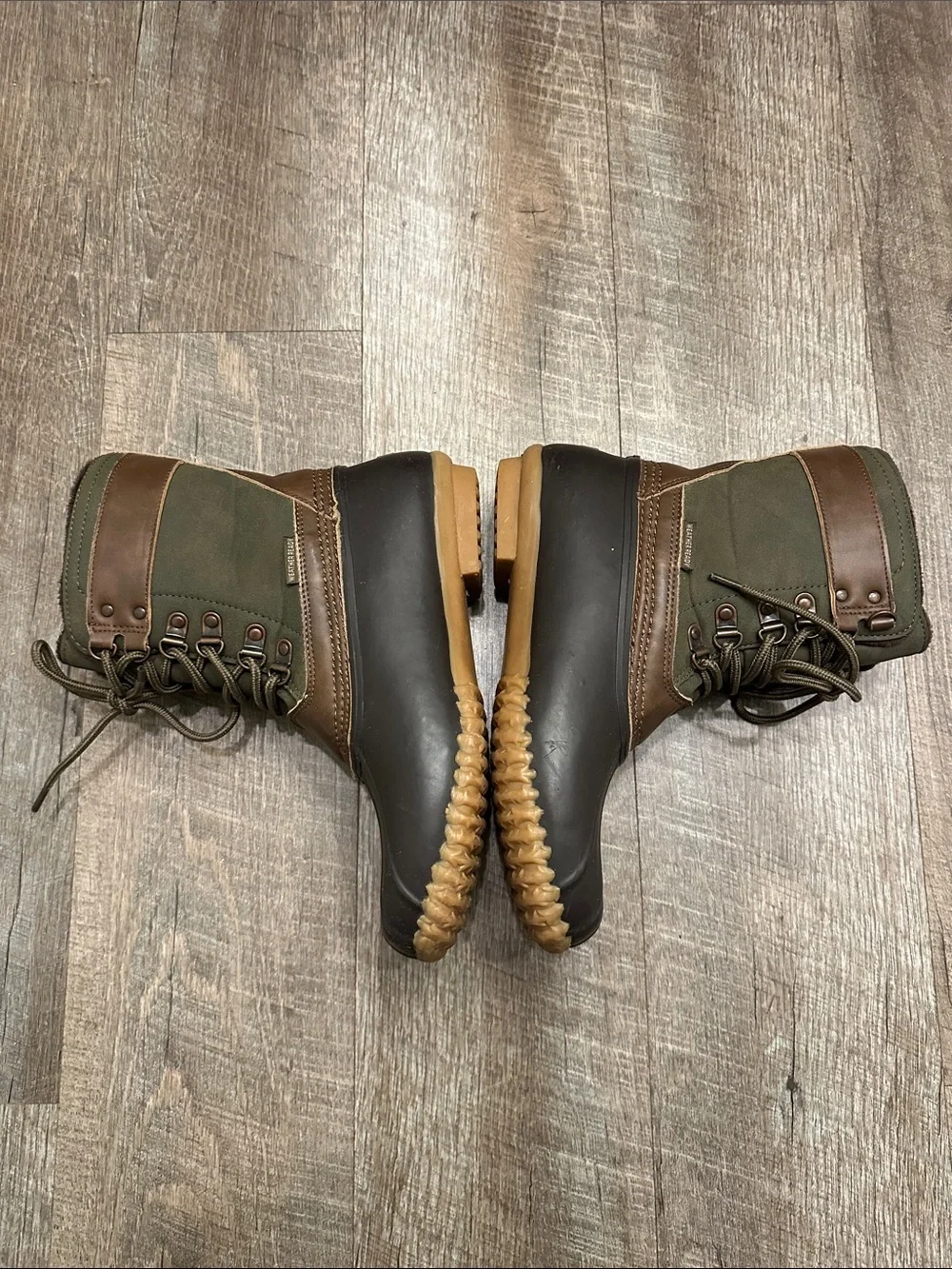 JBU Olive Green & Brown Waterproof Duck Boots 6.5